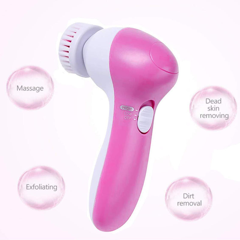 【 Newest 2021 】Gackoko Facial Cleansing Brush-Waterproof Face Spin Brush Set with 5 Brush Heads，Gentle Exfoliating and Removing Blackhead，Deep Cleansing face (PINK) PINK