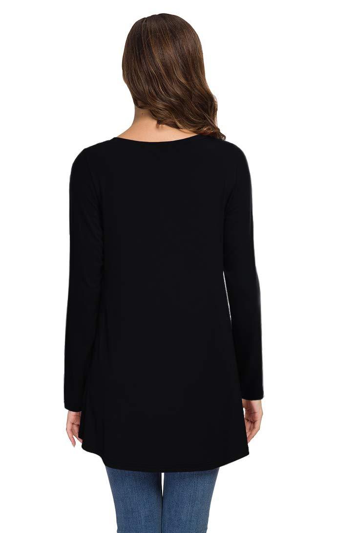 AWULIFFAN Women's Casual Round Neck Loose Tunic T Shirt Blouse Tops 01 Black Small