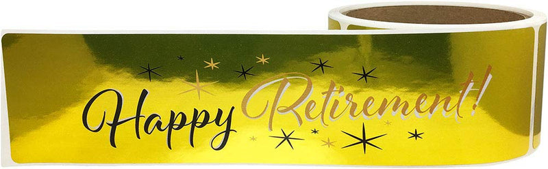 Metallic Happy Retirement Water Bottle Labels 2 x 8 Inch 50 Total Stickers On A Roll