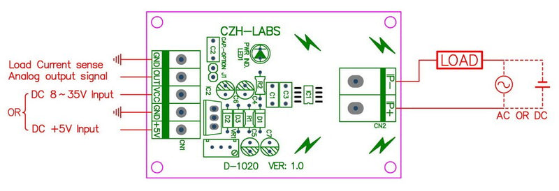 Electronics-Salon DIN Rail Mount AC/DC Current Sensor Module, Based on ACS712 (+/-20Amp) +/-20Amp