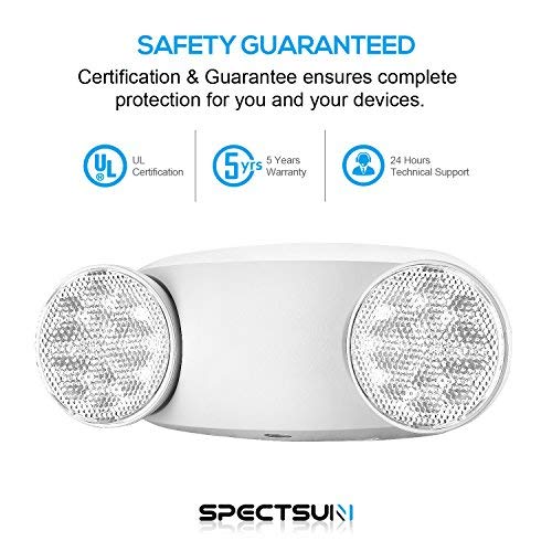 SPECTSUN Emergency Light White, Commercial Emergency Light with Battery Backup, Emergency Lighting Fixture/Emergency Light Combo/Emergency Sign Light//Emergency Light Home - 1 Pack (Round Head)