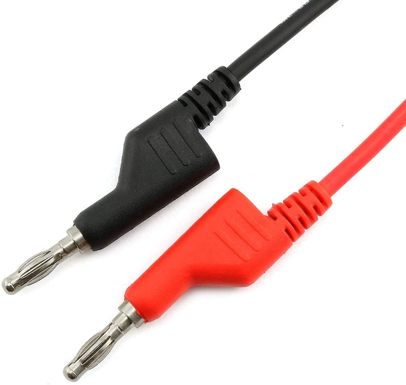 Longdex 2pcs/set 4mm Double Ended Stackable Banana Male Plug 15A Pure Copper Test Lead Cable Multimeter Testing Probe 1m (Black + Red)