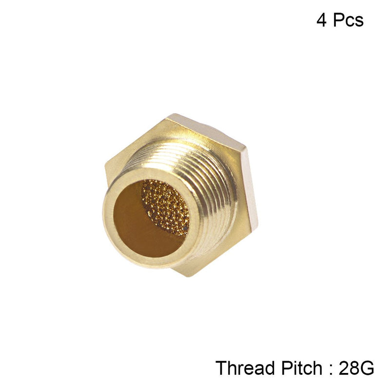 sourcing map 4 pieces 1/8 PT sinter bronze exhaust silencer with brass housing DE de