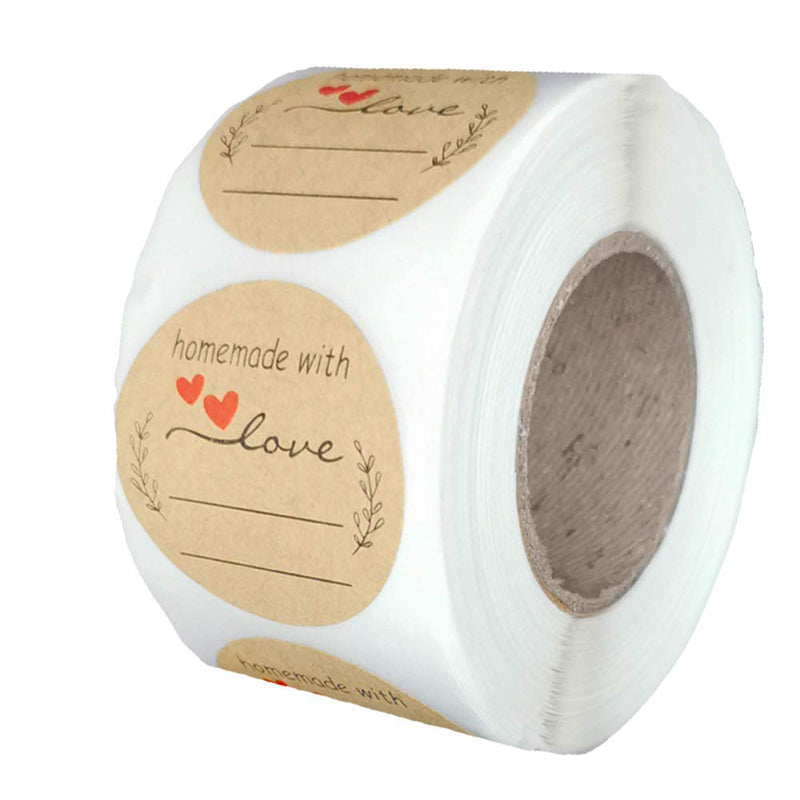 1.5" Homemade with Love Label Stickers 500PCS Canning Labels with Lines for Writing Kraft Paper Stickers for Store Owners, Handmade Crafts, Organizing, Jars, Gifts Kraft Homemade With Love