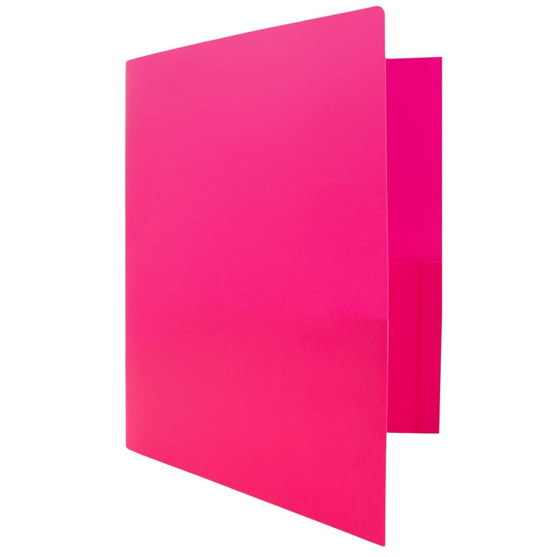 JAM PAPER Heavy Duty Plastic 2 Pocket Extra Tough School Folders - Fuchsia Hot Pink - 6/Pack