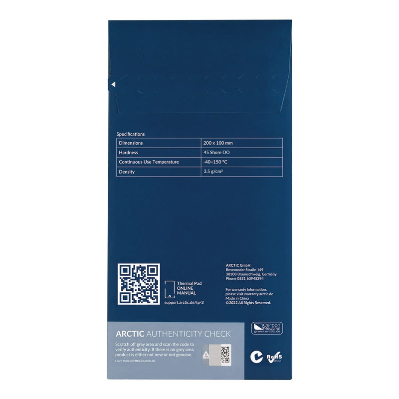ARCTIC TP-3: Premium Performance Thermal Pad, 200 x 100 x 0.5 mm (2 Pieces) - High Performance, Particularly Soft, Ideal Gap Filler, Bridging Gaps, Safe Handling 200 x 100 x 0,5 mm (2 Pieces)