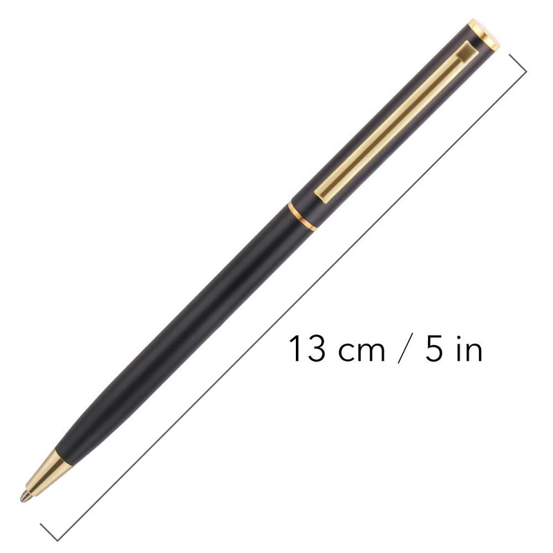 Unibene Slim Metallic Retractable Ballpoint Pens - Matte Black & Gold, Nice Gift for Business Office Students Teachers Wedding Christmas, Medium Point(1 mm) 6 Pack-Black ink