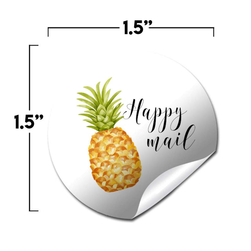 Pineapple Themed Happy Mail Thank You Customer Appreciation Sticker Labels for Small Businesses, 60 1.5" Circle Stickers by AmandaCreation, Great for Envelopes, Postcards, Direct Mail, & More!