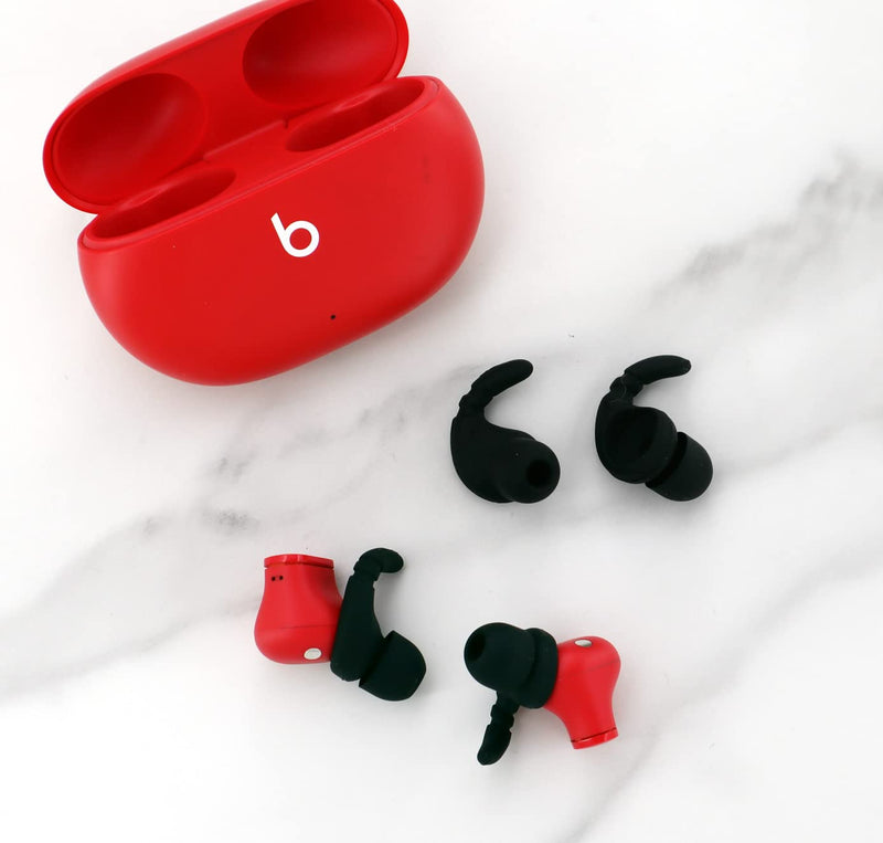 4 Pairs Ear Hooks Compatible with Beats Studio Buds Ear Tips Earbuds, Anti-Slip Anti-Drop Sport Outdoor Earhooks Wing Holder Silicone Rubber Gel Cover Accessories for Studio Buds - Black