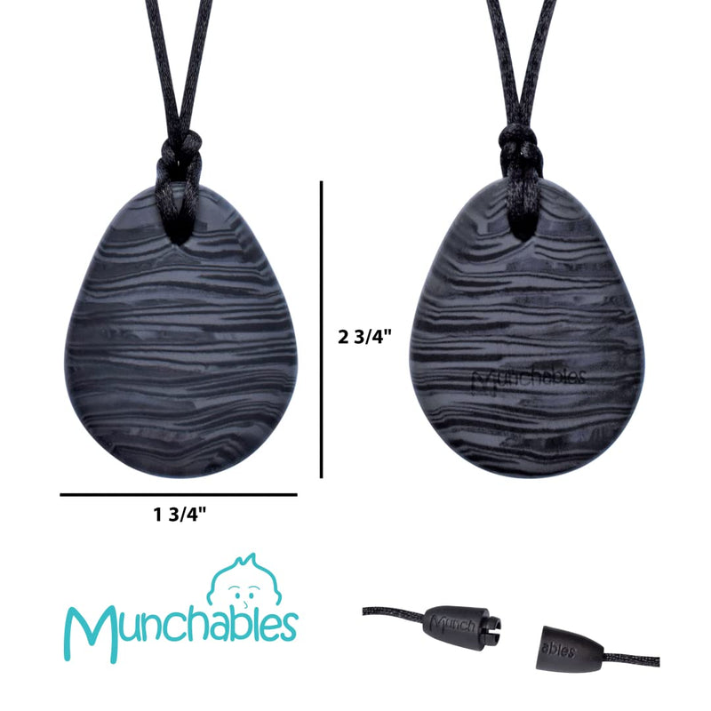 Munchables Tear Drop Chew Necklace for Children, Adults and Teens - Sensory Chewable Jewelry (Super CHEW - Charcoal) SUPER CHEW - CHARCOAL