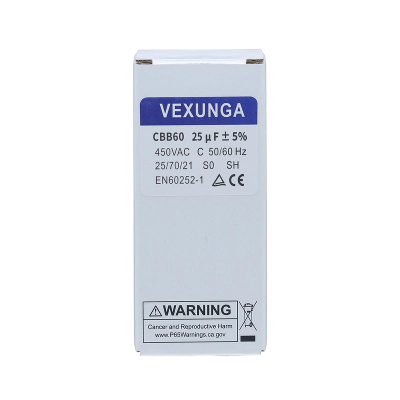VEXUNGA capacitor 25uF 450V starting capacitor 25µF AC motor capacitor CBB60 SH 25 MFD 450VAC capacitors 45x93MM 50/60Hz with cable