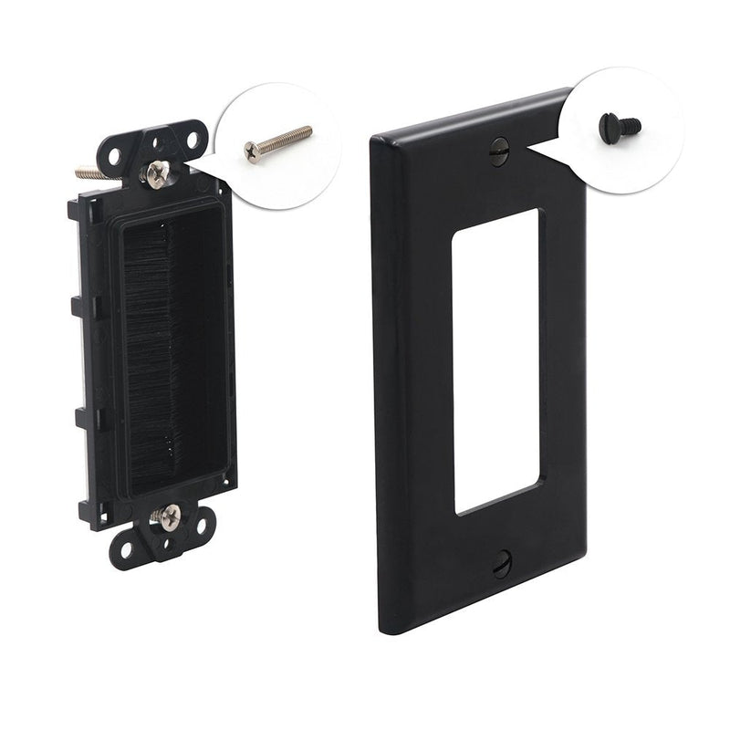 VCE 2-Pack Single Brush Wall Plate Cable Pass Through Insert for Wires, Single Gang Cable Access Strap, Wall Socket for HDTV, Home Theater Systems - Black