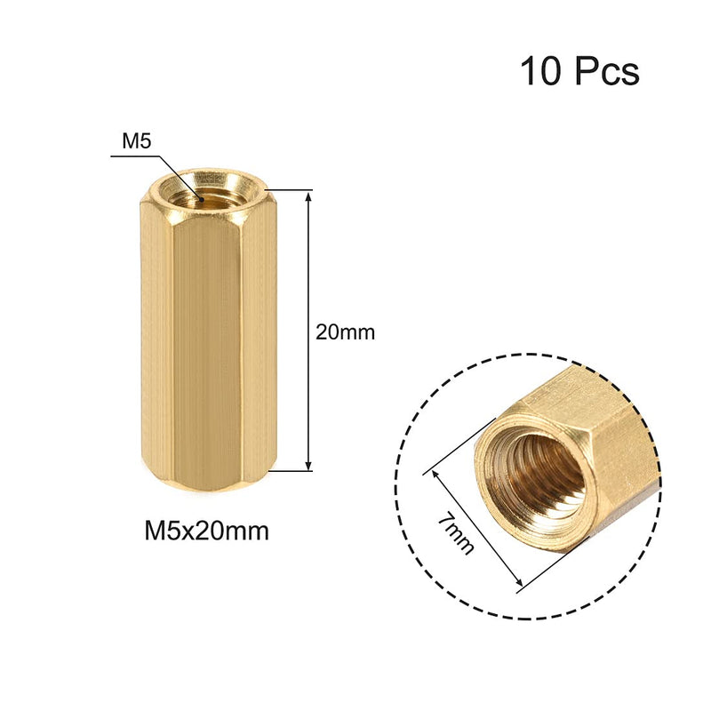 uxcell M5x20mm Female-Female Hex Brass PCB Motherboard Spacer Standoff for FPV Drone Quadcopter, Computer & Circuit Board 10pcs