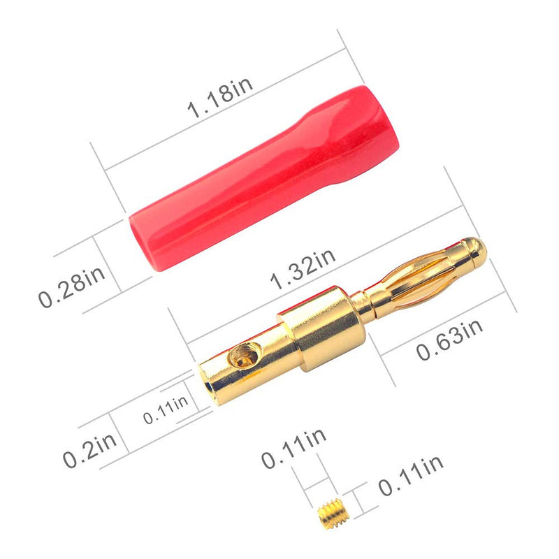 VCELINK 4mm Speaker Banana Plugs-Open Screw Type,24K Gold Plated Brass Speaker Wire Banana Plugs Connectors (5 pair/10 pcs)