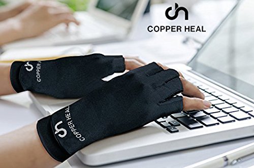 COPPER HEAL Arthritis Compression Gloves Rheumatoid Carpal Tunnel Glove Fingerless Pains Hands Support finger joint Medium (1 Pair)