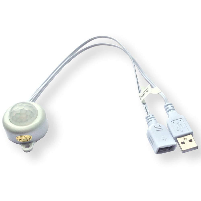 USB 5V DC12-24V 2A PIR Motion Activated Mini Body PIR Sensor Switch with USB Interface Cable for LED Strip Automatic Light Security Camera Pet Monitoring (With Light Sensor, white) With Light Sensor