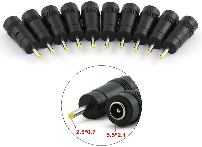 Longdex 10pcs DC Power Adapter 5.5x2.1mm Female Jack to 2.5x0.7mm Male Plug Electrical Socket Outlet for Laptop Interface Power Cable Connector