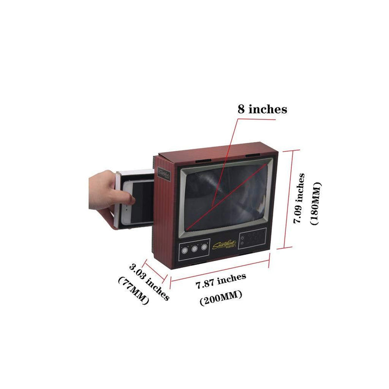 HD 3D Mobile Phone Screen TV Magnifier Amplifier Mini Retro Small 8 Inches Magnifying Glass with Foldable Holder Stand for Any Smartphone Movie Video