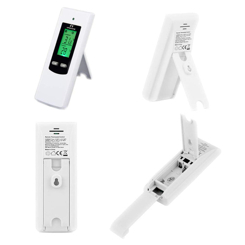 NASHONE Wireless Thermostat Socket Digital Temperature Controller with Heating and Cooling Mode. Remote control with temperature sensor and memory function LCD display with backlight (white) White