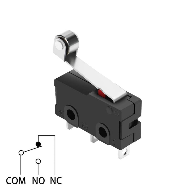 MUZHI SPDT1NO 1NC Momentary Hinge Metal Roller Lever Micro Switch AC 5A 125 250V 3 Pins 12 Pcs