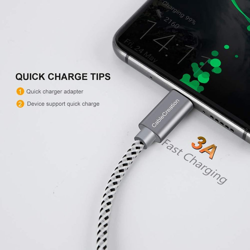CableCreation Short USB C Cable, [2-Pack] 0.5ft 6 inch USB C to A Cable Braided 3A Fast Charging, Compatible with Galaxy S20/S10/S9/S9+, Note 10 9 8, LG V50 V30, Space Gray [56K Ohm Resistance] 2