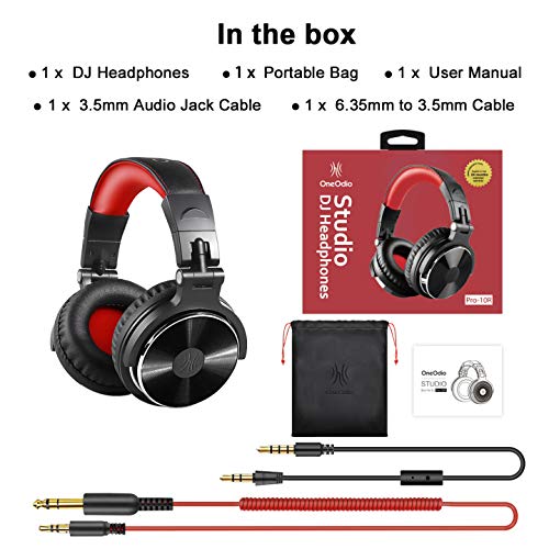 OneOdio Over Ear Headphone, Wired Bass Headsets with 50mm Driver, Foldable Lightweight Headphones with Shareport and Mic for Recording Monitoring Podcast Guitar PC TV - (Red) Red