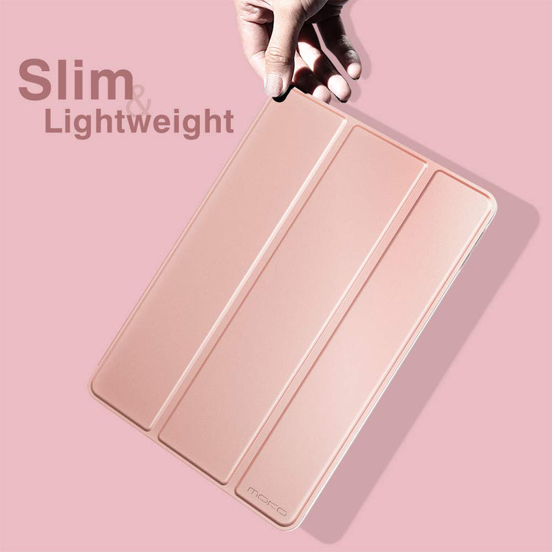 MoKo iPad 10.2 Case for iPad 9th Generation 2021/ iPad 8th Generation 2020/ iPad 7th Generation 2019, Soft Frosted Back Cover Slim Shell Case with Stand for iPad 10.2 inch,Auto Wake/Sleep,Rose Gold Rose Gold