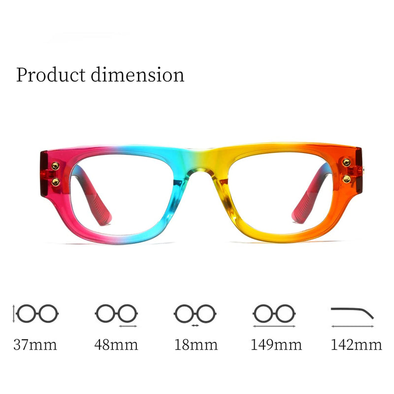 LJCZKA Retro Thick Square Glasses Blue Light Blocking Eyewear for Women Men Fashion Anti Computer Glare Eyeglasses Rainbow