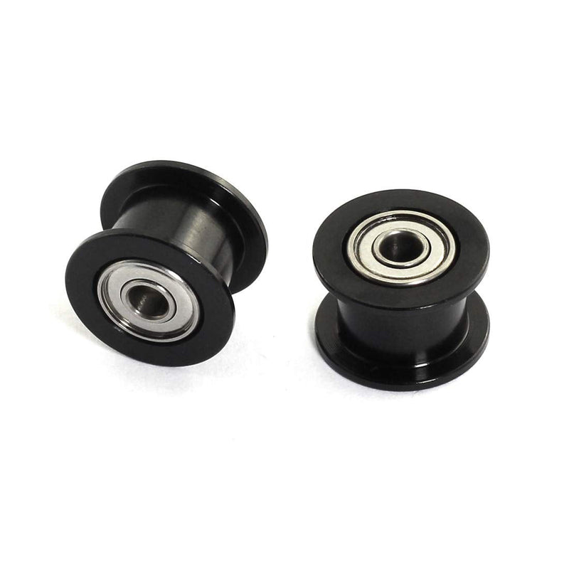 HJ Garden 2pcs 16 Teeth 3mm Bore Idler Timing Pulley with Bearing 2GT Aluminium Alloy H Type GT2 Synchronous Wheel Without Teeth for 6mm Width Belt 3D Printer CNC Mechanical Drive Black