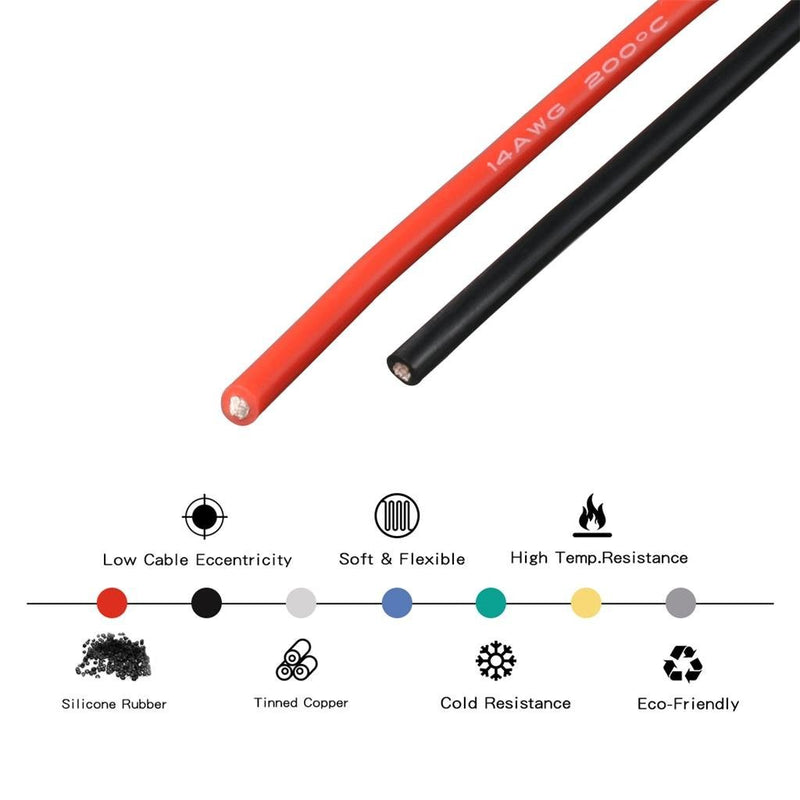 BNTECHGO 14 Gauge Silicone Wire 10 ft red and 10 ft Black Flexible 14 AWG Stranded Copper Wire silicone wire 10ft and 10ft silicone wire red and black