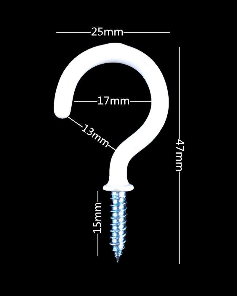 Yueton 50pcs Vinyl Coated Screw-in Ceiling Hooks Cup Hooks (White) White