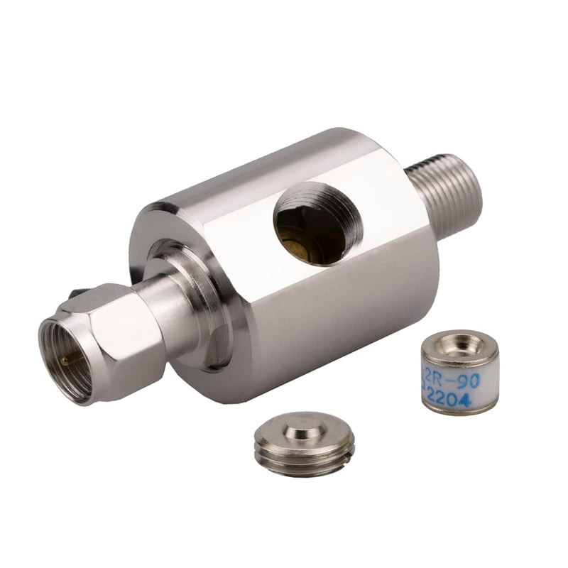 Whisary F Type Lightning arrestor Male to Female 75 ohm Cellular 2G 3G 4G LTE CATV Satellite with 90V Gas Tube Coaxial Lightning F male to female