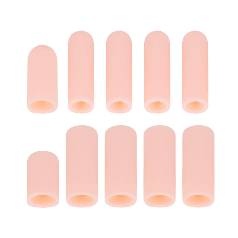 Holiberty 10pcs Gel Finger Protector Silicone Finger Cots Thumb Sleeves Finger Sleeves Finger Tip Cover Toe Finger Protection Great for Trigger Finger, Hand Eczema, Finger Cracking, Finger Arthritis nude