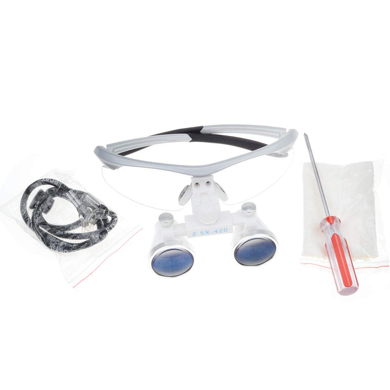 2.5x420mm Anti Fog Magnifier Portable Surgical Binocular Magnifier Magnifying Glasses (Silver) Silver