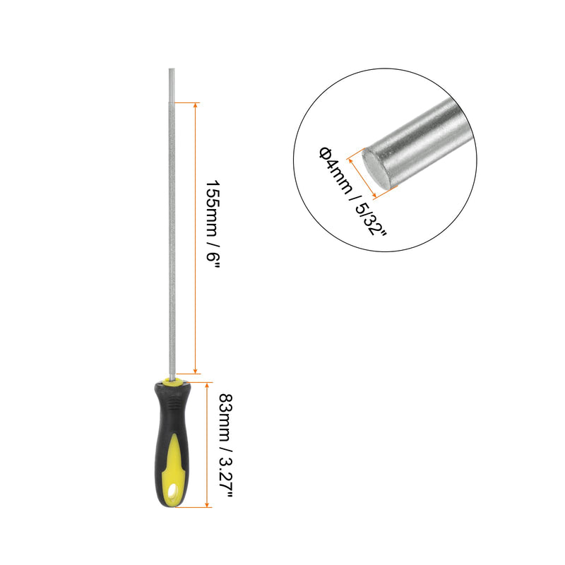 sourcing map Diamond Chainsaw File 5/32" (4mm) 80 Grits High Hardness Round Cutting Sharpening Rasp with Plastic Handle for Chainsaw Polishing