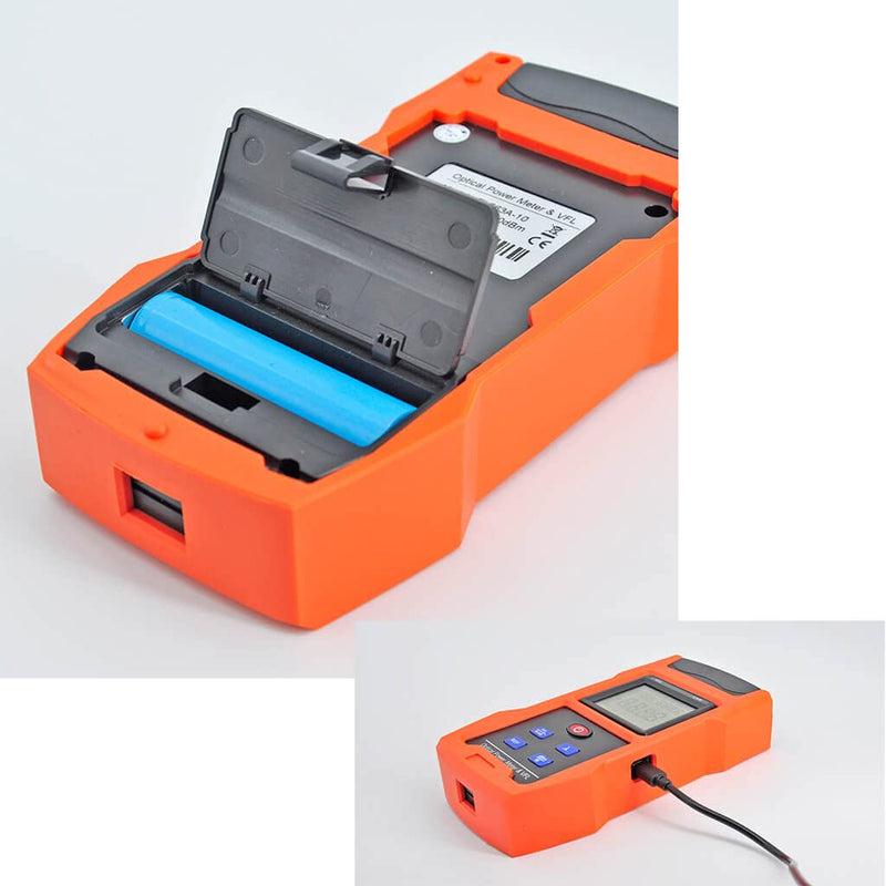 Optical Power Meter Combined with 10mw (8-10km) Visual Fault Locator Function, Fiber Light Tester with Rechargeable Battery and USB Charge Port