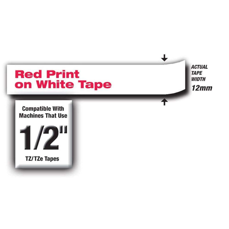 Brother TZe232 0.47" Red On White Tape for P-Touch (26.2')