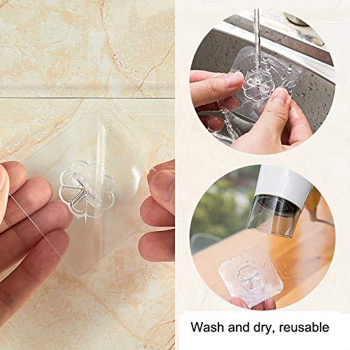 Adhesive Wall Hooks 15lb(Max) Transparent Reusable Traceless Hooks,Waterproof and Oilproof,Bathroom Kitchen Heavy Duty Self Adhesive Hooks,20 Packs