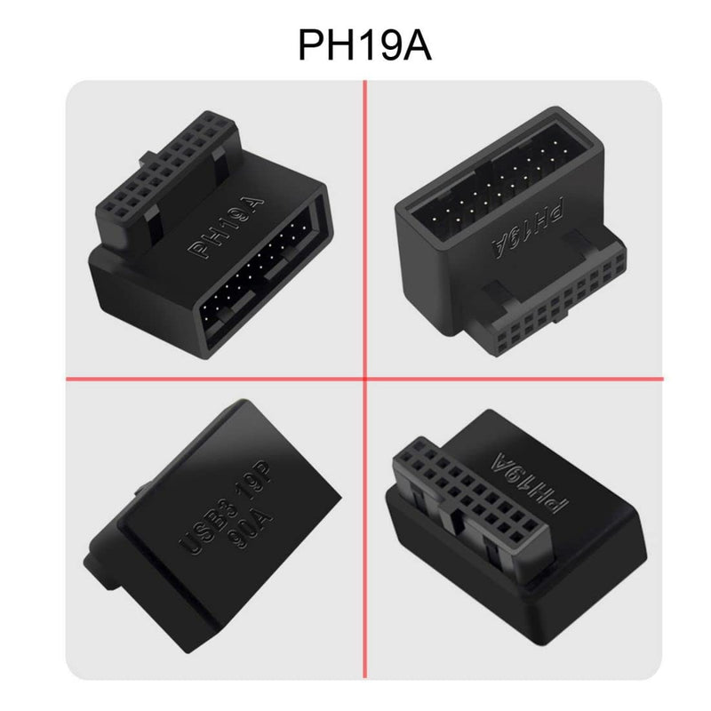 chenyang CY Motherboard USB 3.0 20Pin Male to Female Extension Adapter Up & Down Angled 90 Degree Overmold 1Set/2Pcs BLACK 2PCS ADAPTER-USB3.0-20PIN