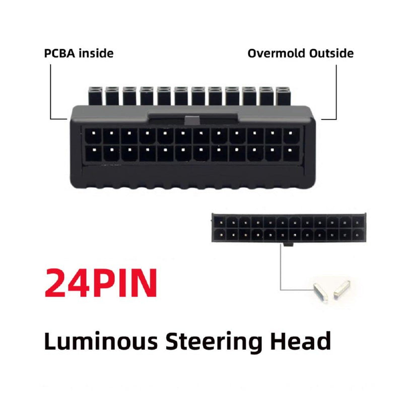 Cablecc Overmold 90 Degree ATX 24Pin Female to 24pin Male Power Adapter Mainboard Motherboard for Desktops PC Supply Overmold Type