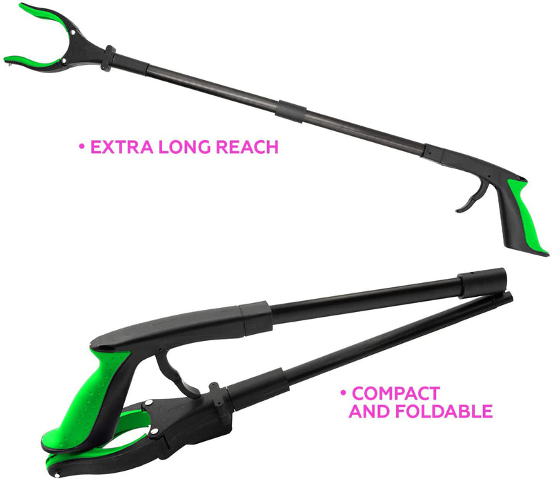 Grabber Tool 32" Aluminum Magnetic Claw with LED Light, Lightweight Foldable Reacher Grabber Pickup Tool, Gripper Grabbers for Elderly Grab it Reaching Tool Trash Picker Grabber, Green, by Luxet