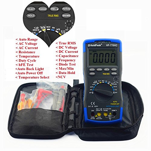 HOLDPEAK Digital Multimeter HP-770HC 6000 Counts Auto Ranging with NCV AC/DC Voltage Current Resistance Capacitor Frequency Temperature 2-HP-770HC Multimeter