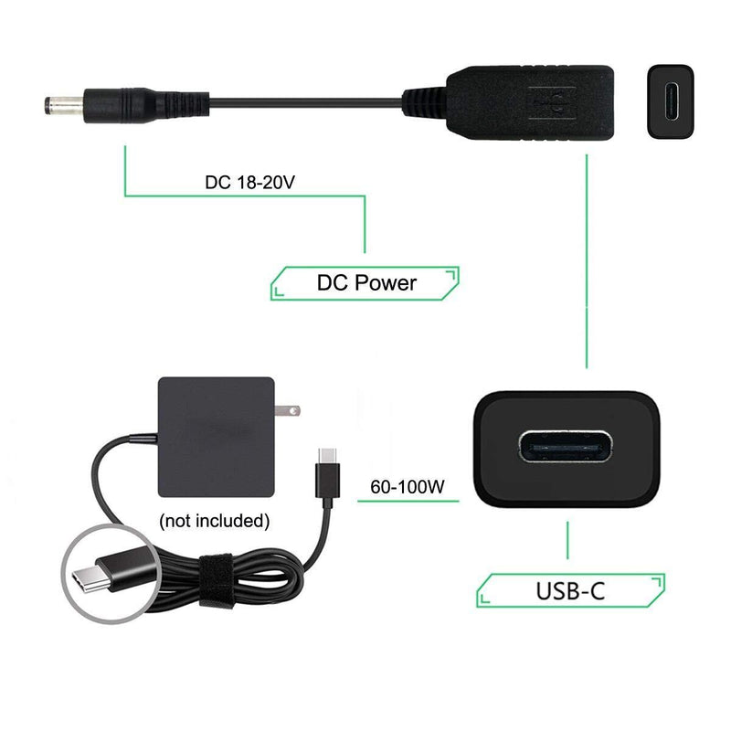 CY USB 3.1 Type C USB-C to DC 20V 5.5 2.5mm & 2.1mm Power Plug PD Emulator Trigger Cable for Laptop Black DC 5.5x2.1mm