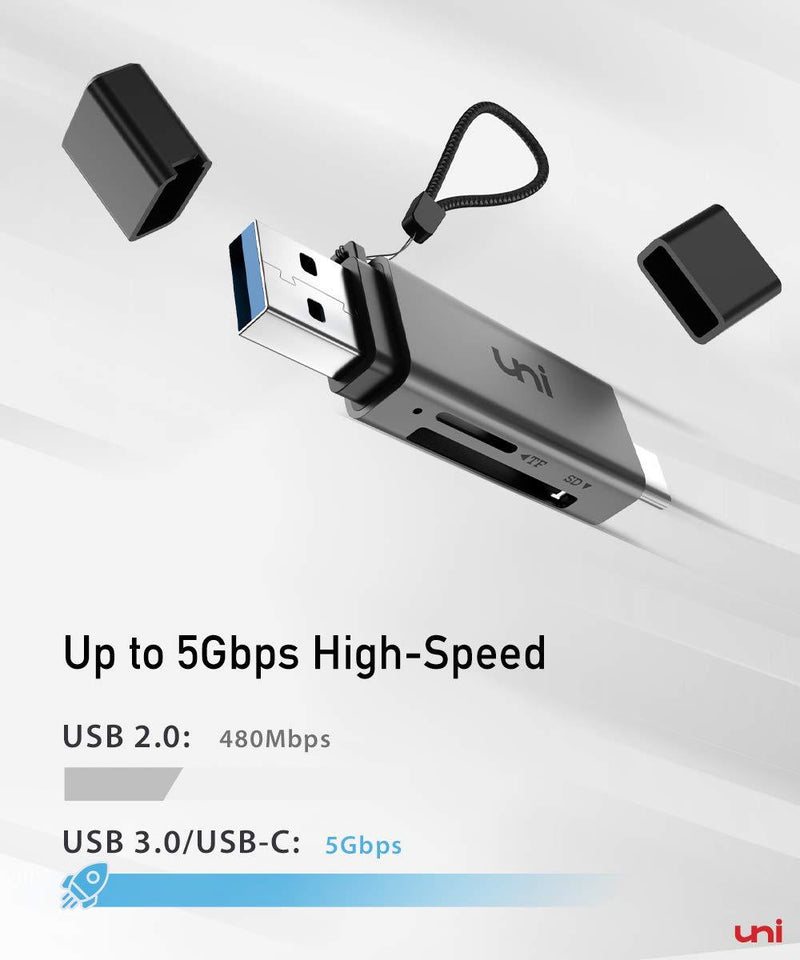 SD Card Reader, uni USB C Memory Card Reader Adapter USB 3.0, Supports SD/Micro SD/SDHC/SDXC/MMC, Compatible for MacBook Pro, MacBook Air, iPad Pro 2018, Galaxy S20, Huawei Mate 30, and More