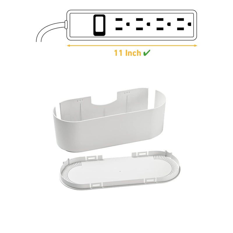 D-Line Cable Management Box, Cord Organizer Box to Hide & Conceal Power Strips, Desk Cable Management Solution, Made from Electrically Safe ABS Material - 12.75" (L) x 5" (W) 4.5" (H) - White Small