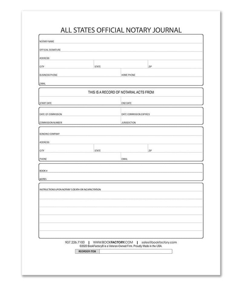 BookFactory Official Notary Journal/Log Book 96 Pages 8.5" X 11" 380 Entries 50 State Journal of Notarial Acts, Black and Burgundy Cover, Black Ribbon Hardbound (LOG-096-7CS-LKMST71(Notary)) Hardbound 96 Pages - 380 entries