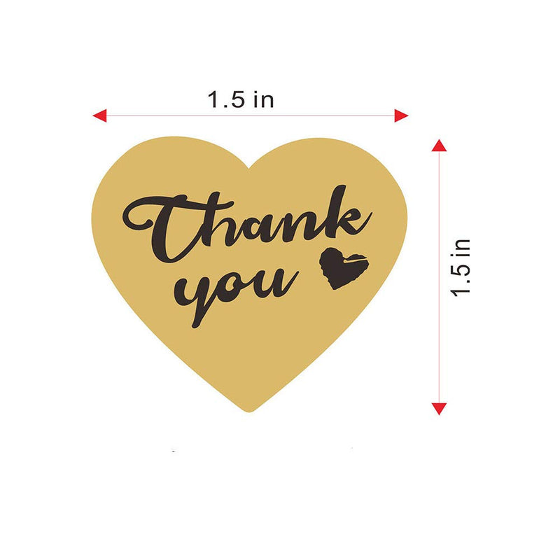 Thank You Stickers, Natural Kraft Appreciation Labels 1.5” Heart Shaped Sticker for Decorative Sealing Bags, Boxes, Greeting Cards, Ideal for Crafters & Online Sales, 500 Labels Per Roll Love 1.5 Inche