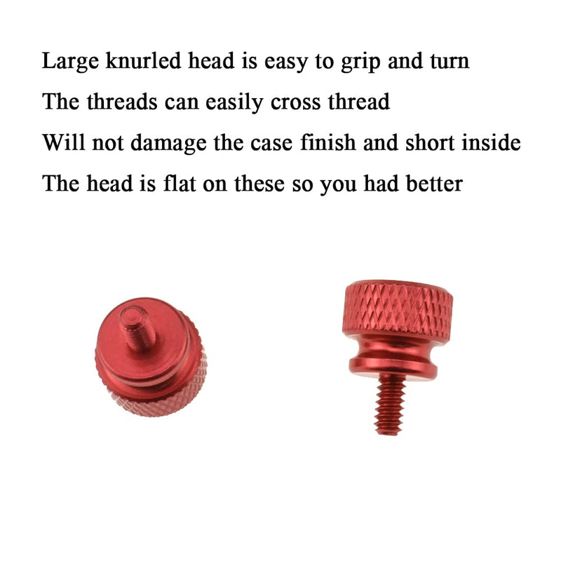 Hahiyo Anodized Aluminum Thumbscrews 6#-32 Thread Size Large Knurled Head Cage Mounts Hand Tighten Easy Grip Turn Not Damage Short Inside Sturdy Sleek for Computer Case PCI Slot Red 10PCS 6#-32-Red-10Pieces