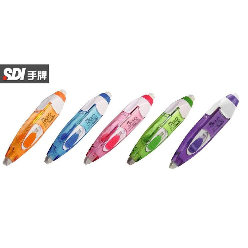 SDI i-PULO Retractable Mechanism Correction Tape White Out Pen Built-in Eraser Type 4.2mm x 6m - ECT-104 with 2 Refills