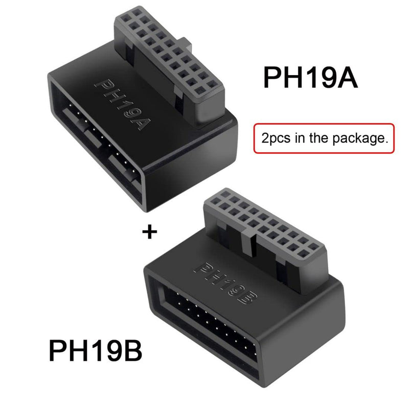 chenyang CY Motherboard USB 3.0 20Pin Male to Female Extension Adapter Up & Down Angled 90 Degree Overmold 1Set/2Pcs BLACK 2PCS ADAPTER-USB3.0-20PIN